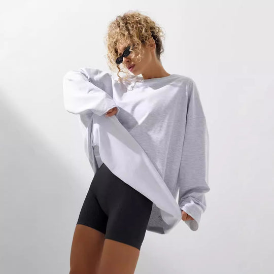 Damen Oversized Langarmshirt aus weichem Baumwollmix Heidi-Mode
