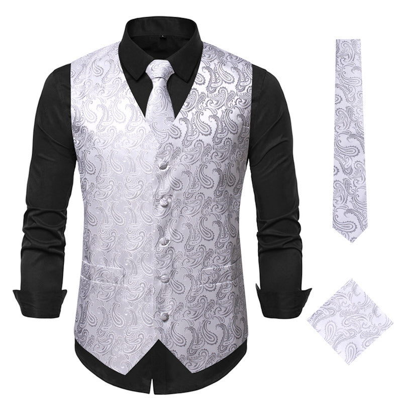 Herren elegante Anzugweste mit eleganten Paisley-Muster und passendem Zubehör Heidi-Mode
