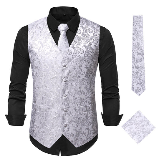 Herren elegante Anzugweste mit eleganten Paisley-Muster und passendem Zubehör Heidi-Mode