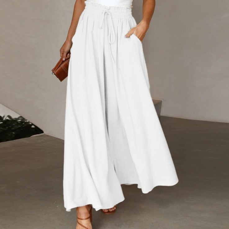Damen luftige Palazzo-Hose mit elastischem Bund und Seitentaschen Heidi-Mode