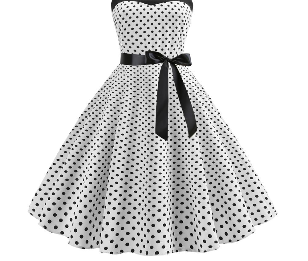 Damen Rockabilly Kleid mit Polka-Dots und Taillengürtel Heidi-Mode