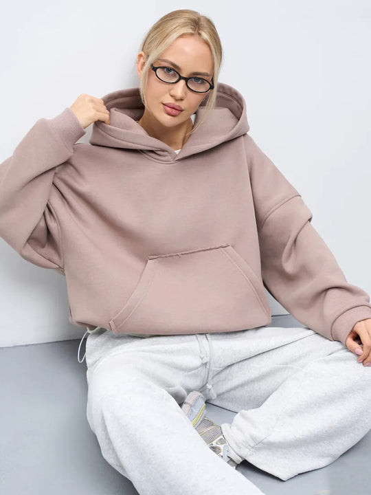 Damen Oversized Kapuzenpullover mit lässigem Schnitt und praktischer Kängurutasche Heidi-Mode
