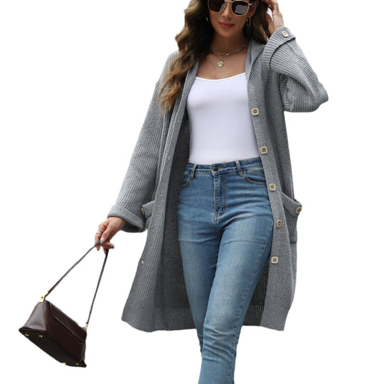 Damen Grobstrick-CARDIGAN mit praktischen Knopfdetails und weiten Ärmeln Heidi-Mode