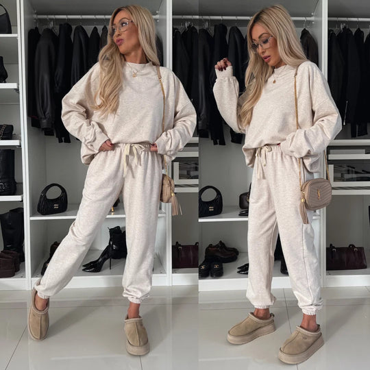 Damen lässiges Freizeit-Loungewear-Set mit elastischem Bund und oversize Schnitt Heidi-Mode