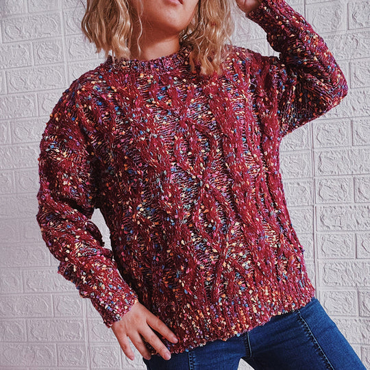 Damen grob gestrickter Pullover mit bunten Akzenten und lässigem Schnitt Heidi-Mode