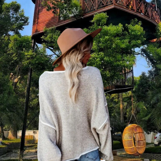 Damen Oversized Strickpullover mit elegantem Off-Shoulder Design und modischen Rüschen Heidi-Mode