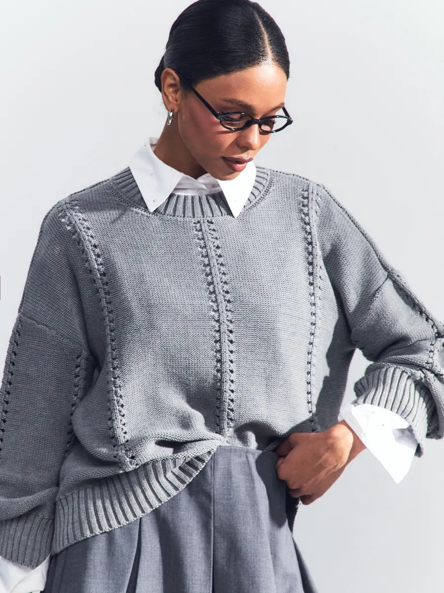 Damen Übergroßer Strickpullover mit luftiger Struktur und besonderen Details Heidi-Mode