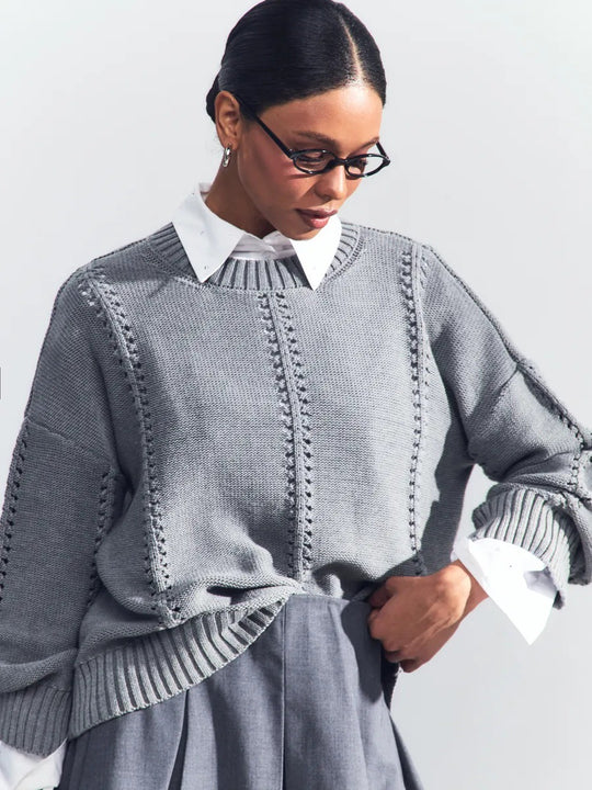 Damen Übergroßer Strickpullover mit luftiger Struktur und besonderen Details Heidi-Mode