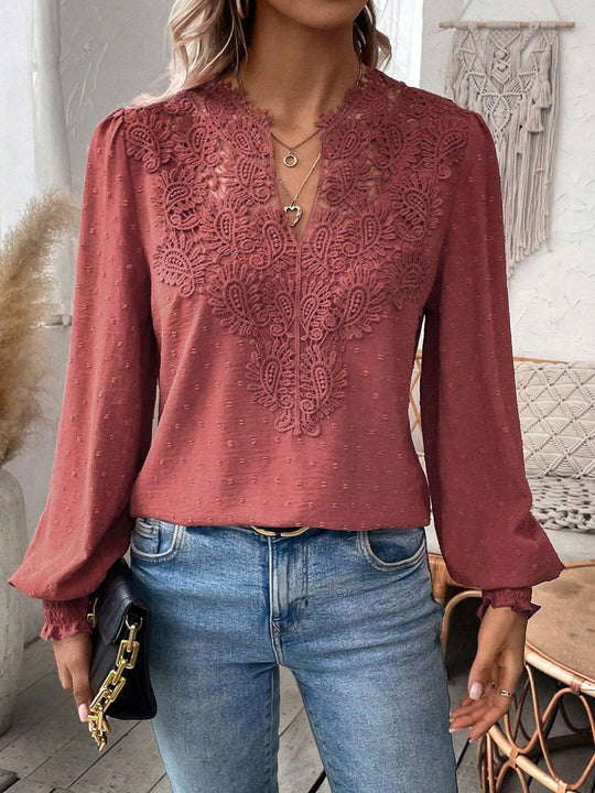 Damen elegante Bluse mit kunstvollen Spitzenverzierungen Heidi-Mode