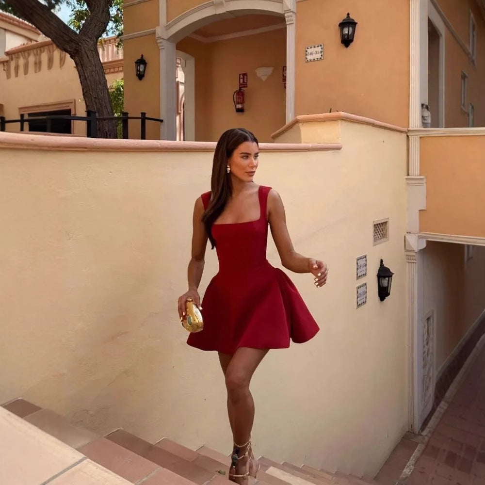 Damen Kurzärmeliges Kleid mit weitem Rock Heidi-Mode