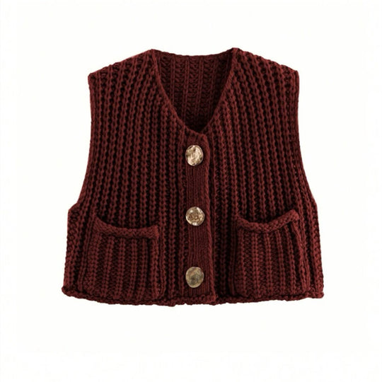 Damen Strickweste mit knopfverzierter Front und Taschen Heidi-Mode