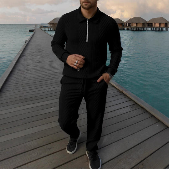 Herren Elegantes Strickanzug aus atmungsaktivem Material mit Stehkragen Heidi-Mode
