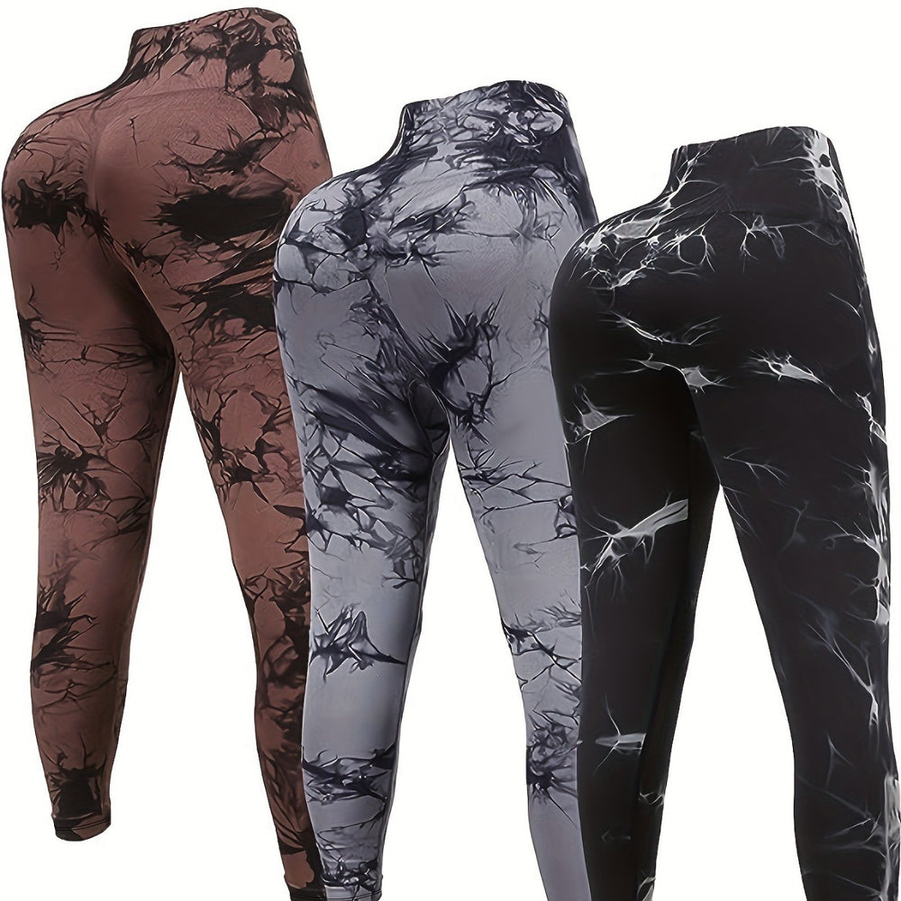 Damen Sportleggings im trendigen Grafikdesign mit hohem Bund und atmungsaktiven Materialien Heidi-Mode