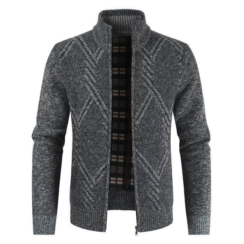 Herren Strickjacke mit hochgeschlossenem Reißverschluss und modernem Muster Heidi-Mode