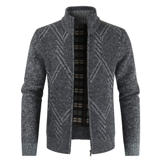 Herren Strickjacke mit hochgeschlossenem Reißverschluss und modernem Muster Heidi-Mode