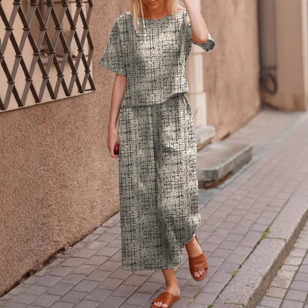 Damen entspannter Zweiteiler mit weitem Schnitt und modischem Grafikdesign Heidi-Mode