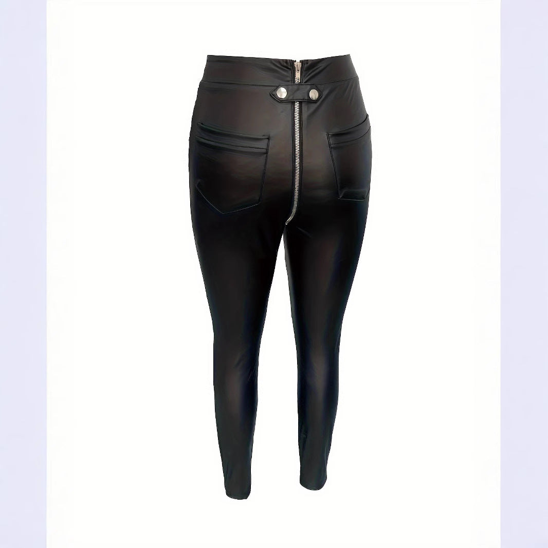 Damen Modische Kunstlederleggings mit Reißverschluss und Taillierung Heidi-Mode