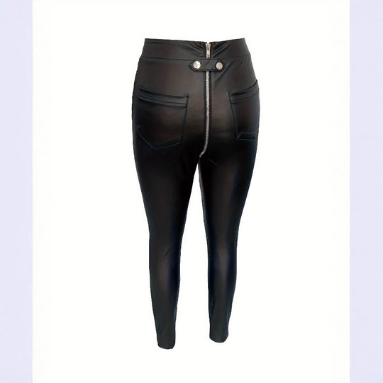 Damen Modische Kunstlederleggings mit Reißverschluss und Taillierung Heidi-Mode