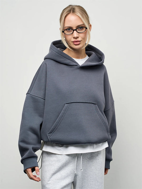 Damen Oversized Kapuzenpullover mit lässigem Schnitt und praktischer Kängurutasche Heidi-Mode