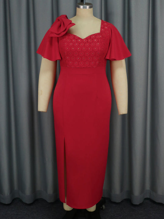 Heidi-Mode | Frauen Rüschensatz Schleifen Kleid Sexy Party Spitze Kleid