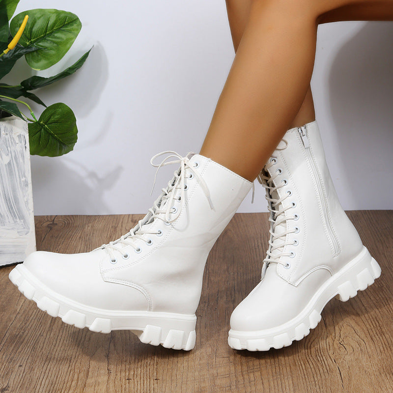 Damen Schnürboots mit robustem Plateau und seitlichem Reißverschluss Heidi-Mode