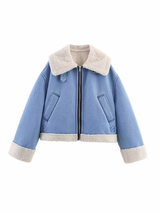 Damen lässige Übergangsjacke mit Kunstfellkragen Heidi-Mode