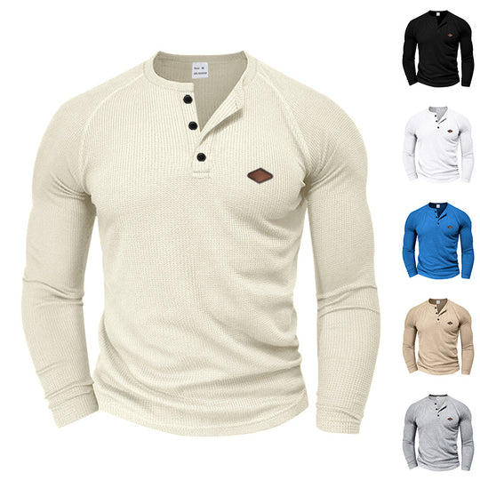 Herren langärmliges Henley-T-Shirt mit strukturiertem Gewebe und modischem Knopfdesign Heidi-Mode