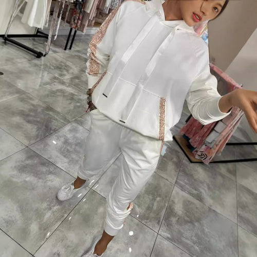 Damen Lässiges Sweat-Outfit mit dekorativem Kordeldetail Heidi-Mode