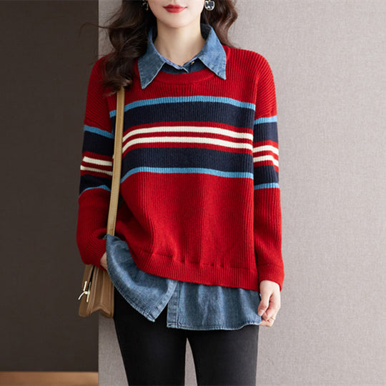 Damen gestreifter Strickpullover mit lässigem Schnitt und angenehmem Tragegefühl Heidi-Mode