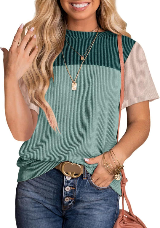 Damen modisches Rippoberteil mit kontrastierenden Farbblockdetails Heidi-Mode
