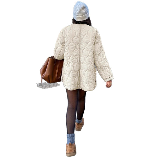 Damen Steppjacke mit großen Taschen und Rundhalsausschnitt Heidi-Mode