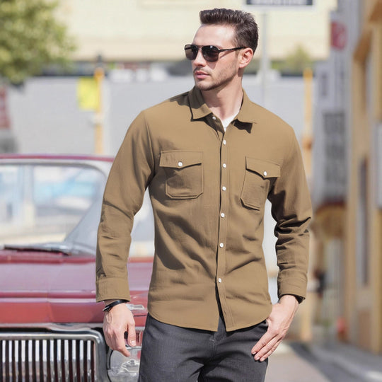Herren Lässiges Langarmhemd mit praktischen Brusttaschen und modernem Schnitt Heidi-Mode