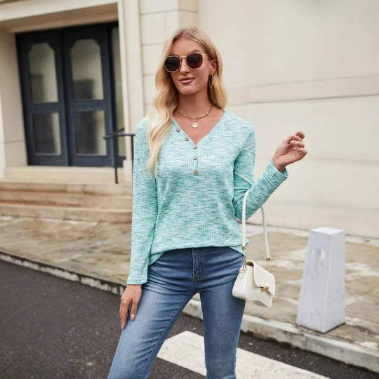 Damen Langarmshirt mit Knopfleiste Heidi-Mode