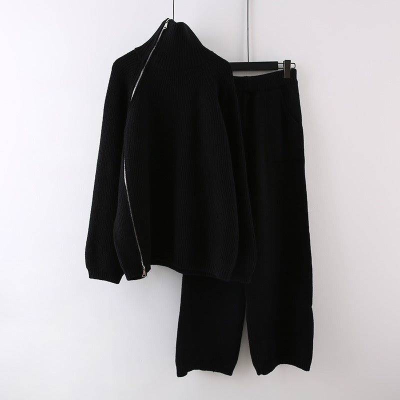 Damen Strickensemble mit Rollkragen und Reißverschluss Heidi-Mode