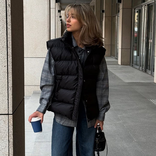 Damen gesteppte Weste mit gebürstetem Flanell-Hemd Heidi-Mode