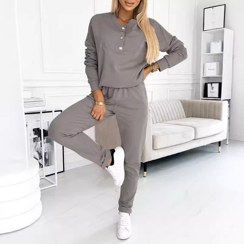 Damen Freizeit-Jogginganzug mit eleganten Knopfdetails Heidi-Mode