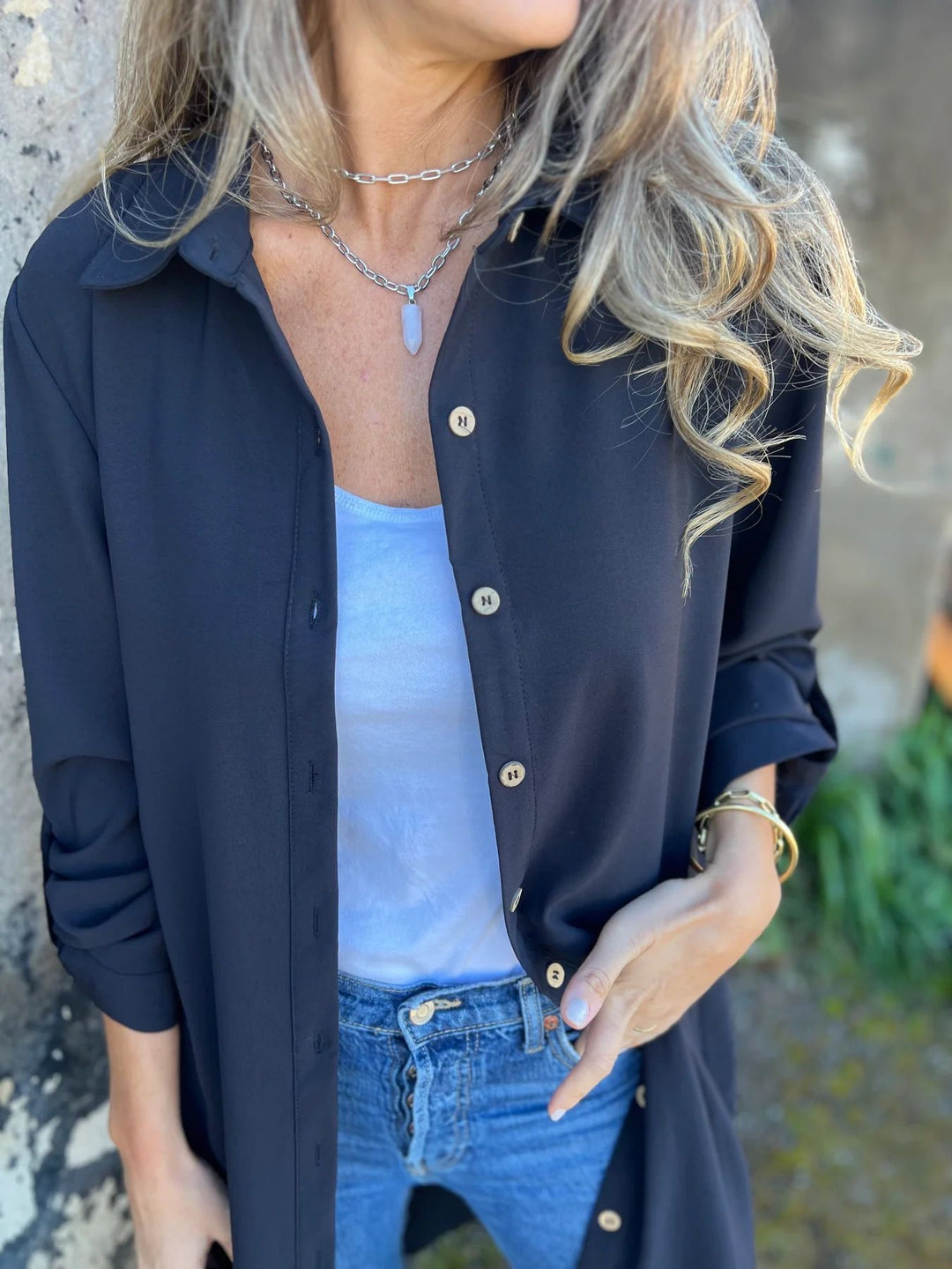 Damen Longbluse mit elegantem Schnitt und lässigen Details Heidi-Mode