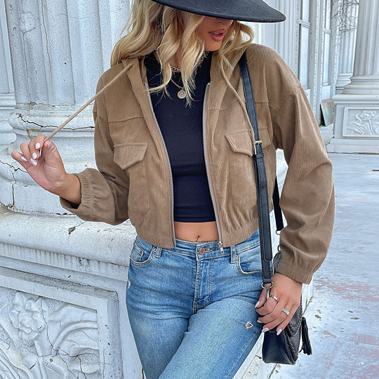 Damen Cordjacke mit praktischem Reißverschluss und modernen Taschen Heidi-Mode