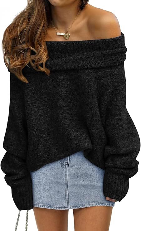 Damen Oversized Pullover mit schulterfreiem Design Heidi-Mode