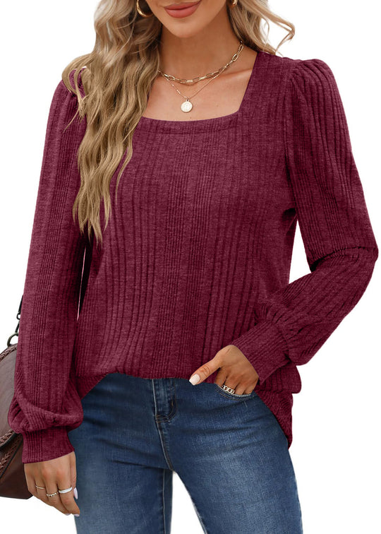 Damen Pullover mit Rippstruktur und Ballonärmeln Heidi-Mode