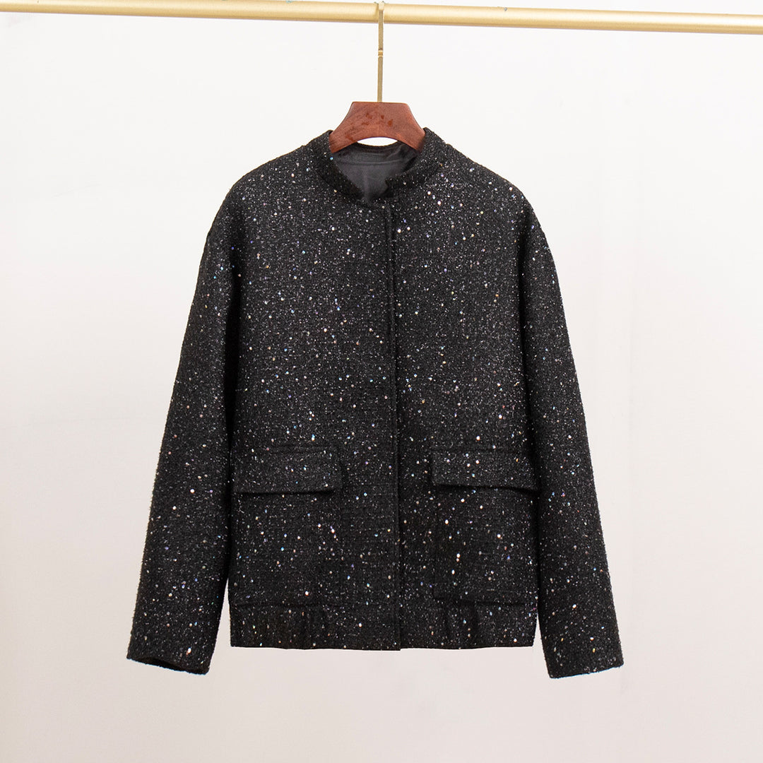 Damen Glitzerjacke mit praktischen Taschen und elastischem Saum Heidi-Mode