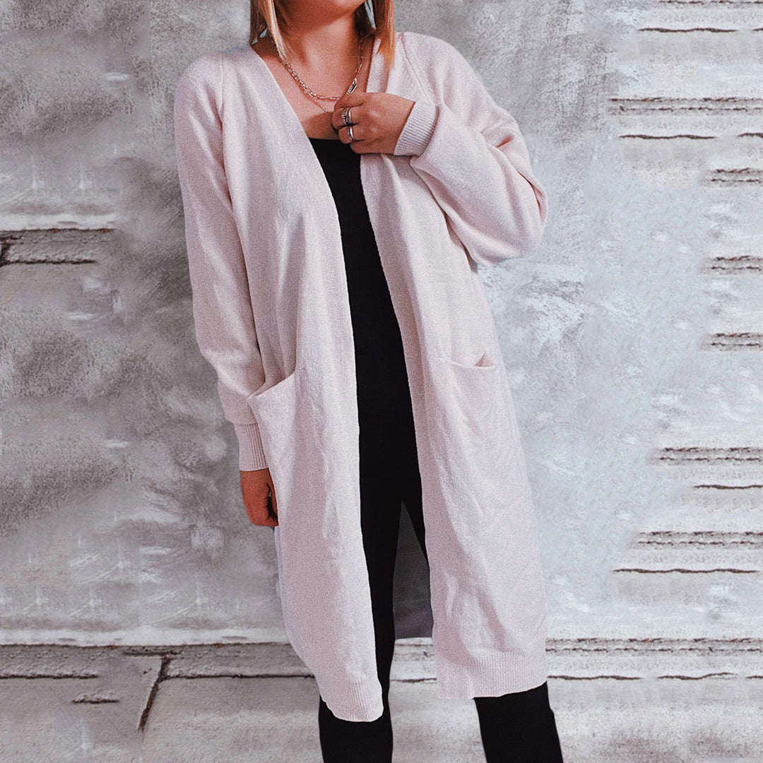 Damen lässiger Strickcardigan mit offenen Fronten und praktischen Taschen Heidi-Mode