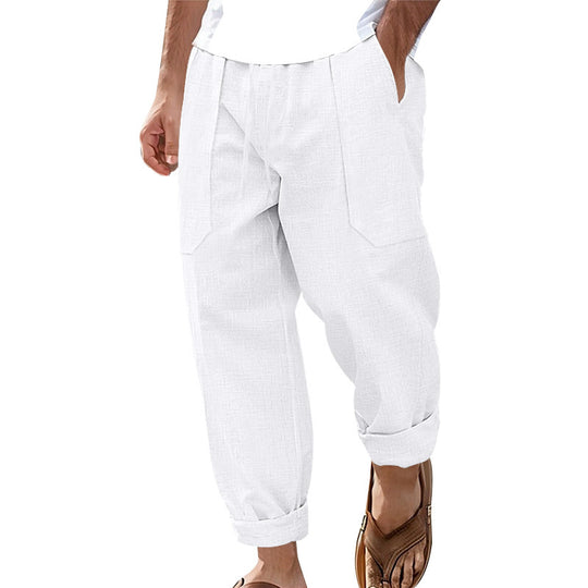 Herren lockere Leinen-Hose mit Seitentaschen Heidi-Mode