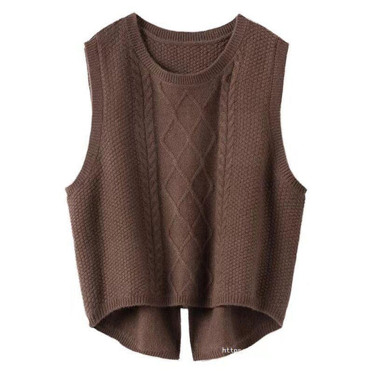 Damen Ärmellose Strickweste mit Zopfmuster und modernen Details Heidi-Mode