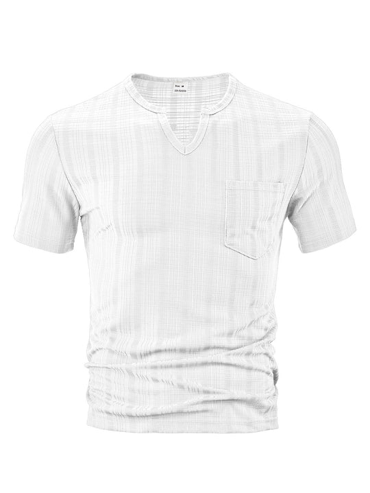 Herren Kurzarm T-Shirt mit V-Ausschnitt und Brusttasche Heidi-Mode