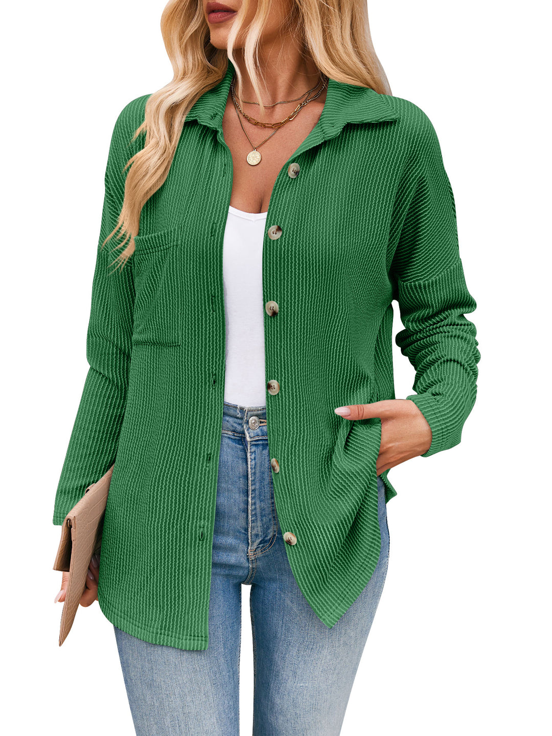 Damen lässige Strickjacke mit Knopfleiste Heidi-Mode