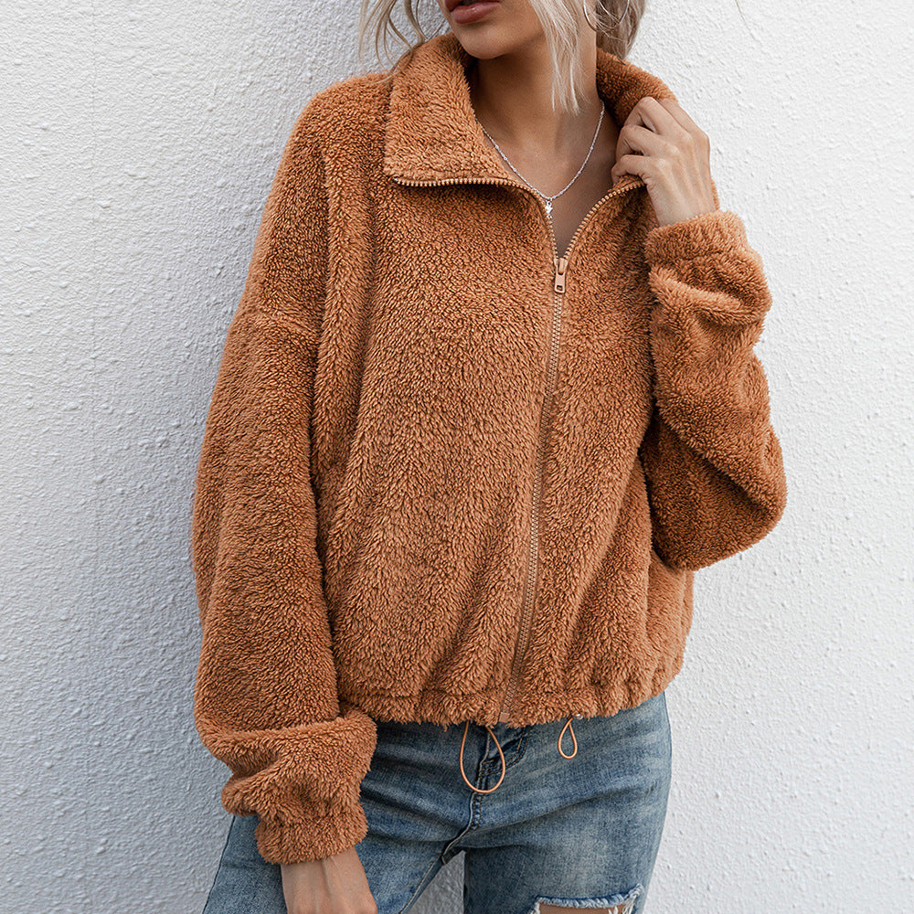 Damen Fleecejacke mit hohem Kragen und elastischem Bund Heidi-Mode