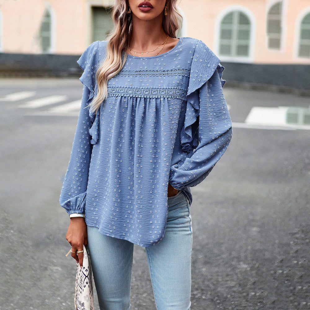 Damen Bluse mit Rüschendetails und feiner Struktur Heidi-Mode