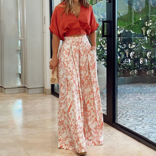Heidi Mode | Zweiteiliges Set mit V-Ausschnitt und Hose mit weitem Bein