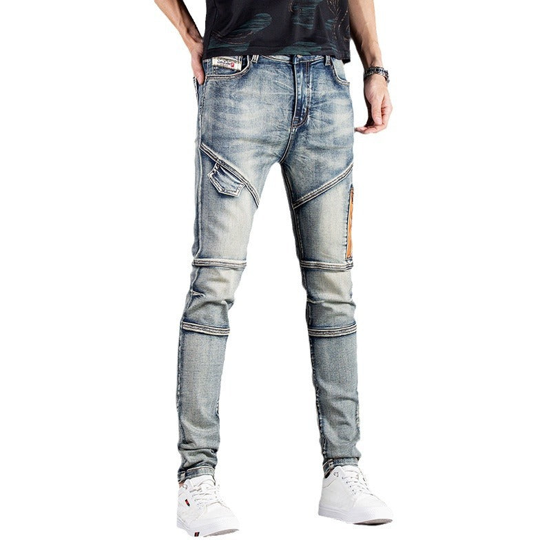 Herren Designer Slim Fit Jeans mit kreativen Reißverschlussdetails Heidi-Mode